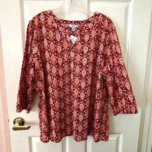 Croft and Barrow Women's Blouse Flower Power Pink Orange XXL NWT
